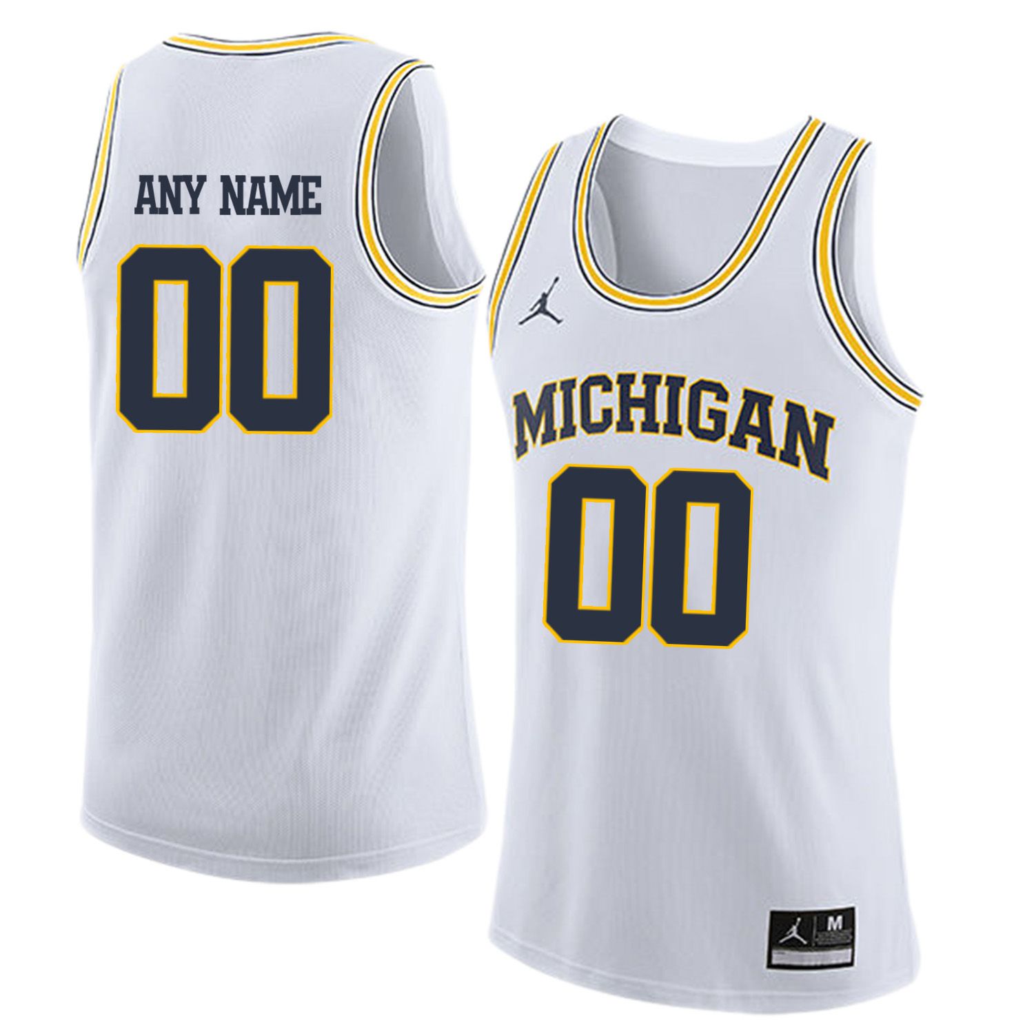 Men Jordan University of Michigan Basketball White #00 Any name Customized NCAA Jerseys